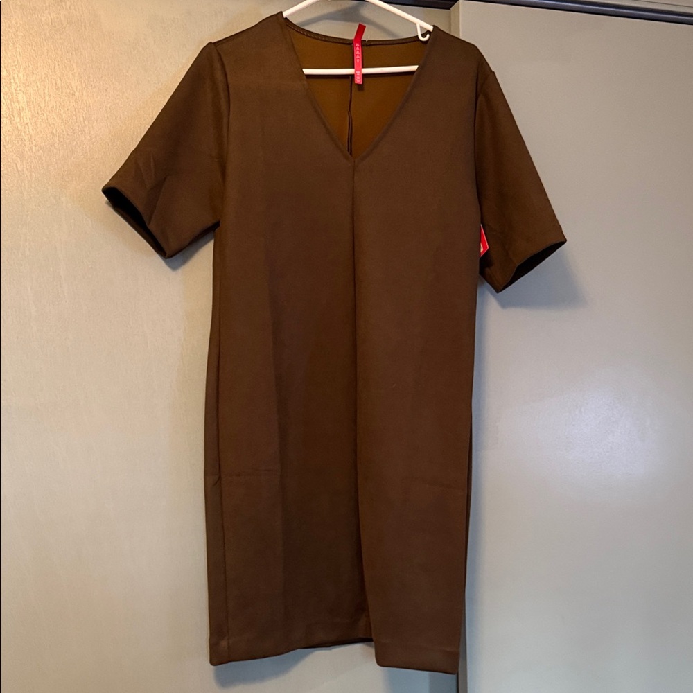 SPANX Deep Olive Green V-Neck Mini Dress